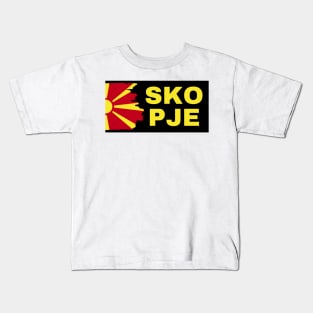 Skopje City with North Macedonia  Flag Design Kids T-Shirt